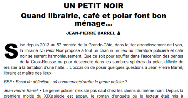 Capture d'un article de BBF sur Un Petit Noir